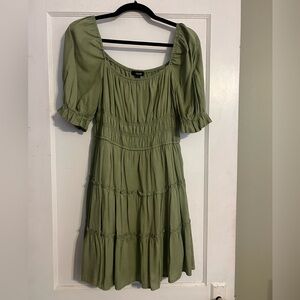 Trixxi Olive Green Tiered Midi Dress